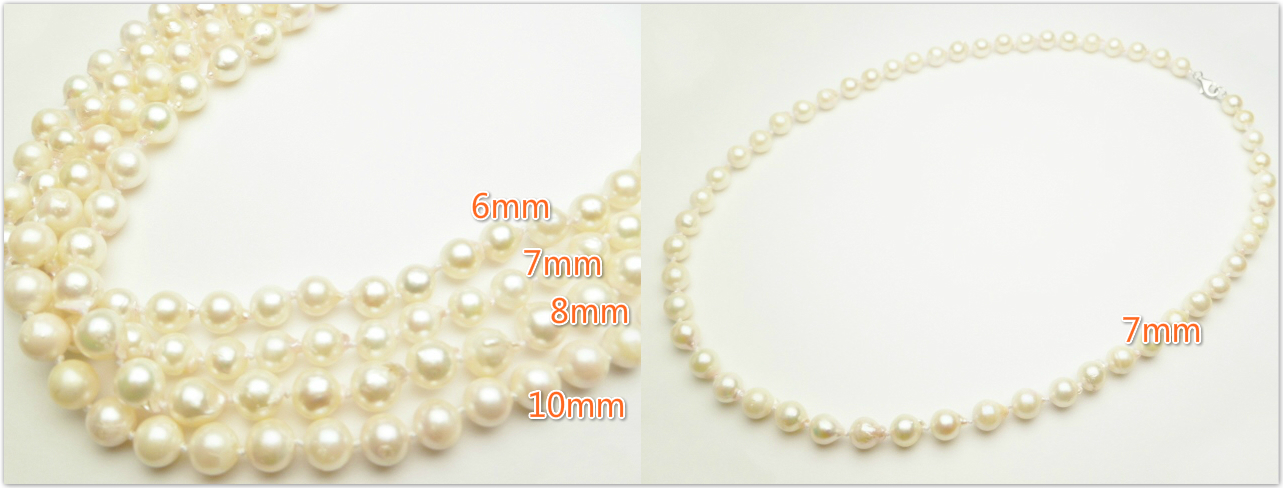 White Akoya Pearl Necklace w/ 925 Silver Clasp 6mm to 10mm